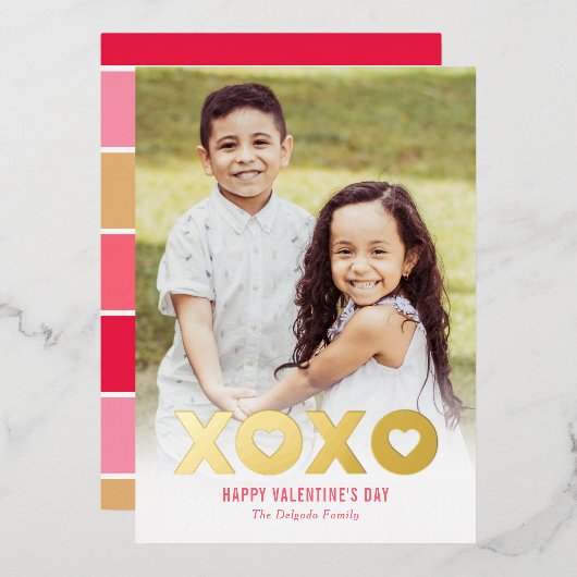Beau XOXO Foil Carte photo de la Saint Valentin (Recto/Verso)