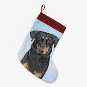 Beauceron-schildering - Kute Original Dog Art Kleine Kerstsok