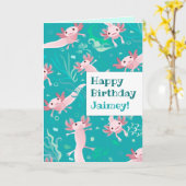 Beaucoup de Axolotls roses - Carte de vœux personn (Fleur jaune)