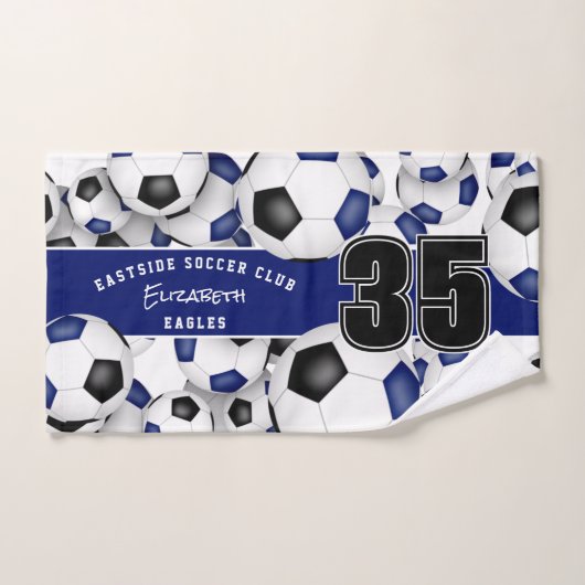 Beaucoup de balles de football noir bleu équipe co (Serviette à main)
