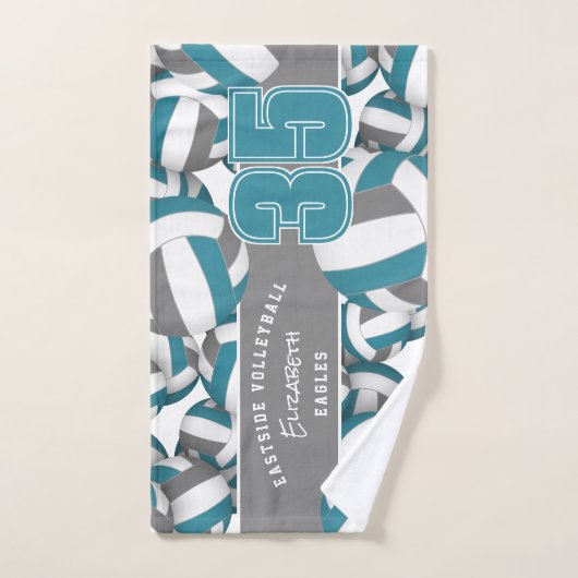 Beaucoup de volleyballs nom de l'équipe gris turqu (Serviette à main)