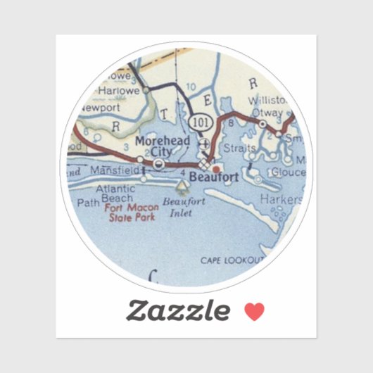 Beaufort NC  Map Sticker (Vel)