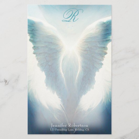 Beauful Angel Wings Monogram Stationery Briefpapier (Voorkant)