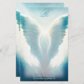 Beauful Angel Wings Monogram Stationery Briefpapier (Voorkant / Achterkant)