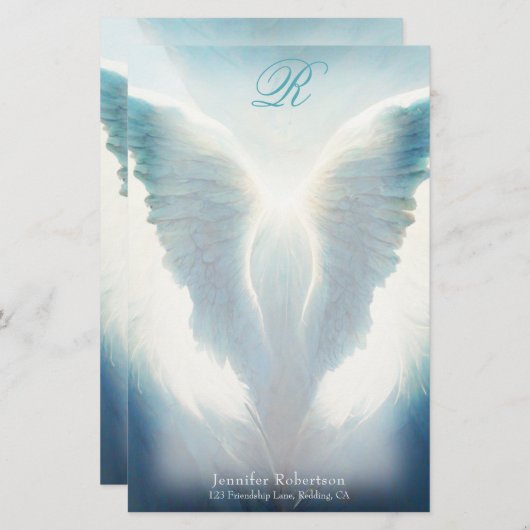 Beauful Angel Wings Monogram Stationery Briefpapier (Voorkant / Achterkant)