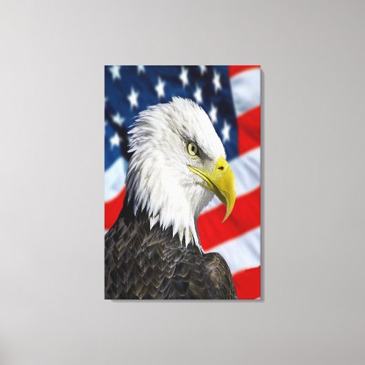 Beauful Bald Eagle head and a American flag 1 Canvas Afdruk (Voorkant)