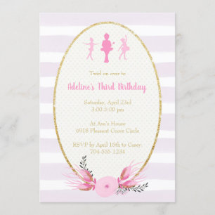 Beauful Ballerina Birthday Party Invitation Kaart