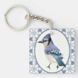 Beauful Blue Jay Bird Sleutelhanger