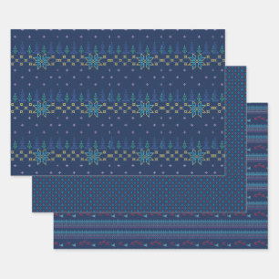 Beauful Blue Sweater Knit Pattern Inpakpapier Vel