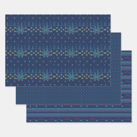 Beauful Blue Sweater Knit Pattern Inpakpapier Vel (Set)
