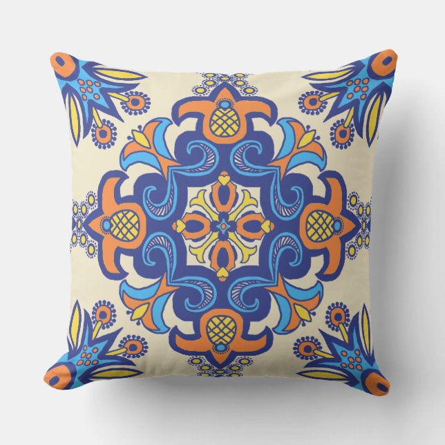Beauful Boho Talavera Tile Buitenkussen (Voorkant)