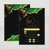 Beauful Bronze Green Gold Agate Wedding RSVP Kaartje (Voorkant / Achterkant)