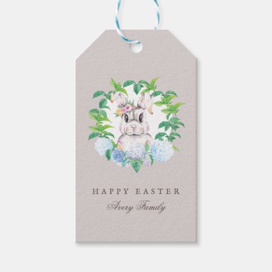 Beauful Bunny Floral Wreath Pasen Cadeaulabel (Voorkant)