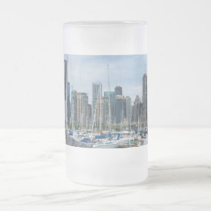 Beauful Chicago Harbor Frosted Glass Beer Mok