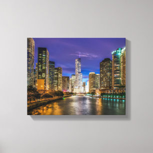 Beauful Chicago River bij Sunset, Illinois Canvas Afdruk