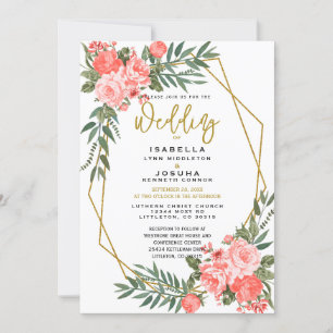 Beauful Coral Floral Invitation Kaart