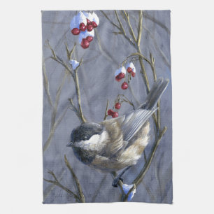 Beauful Custom Winter Chickadee Holiday Towel Theedoek