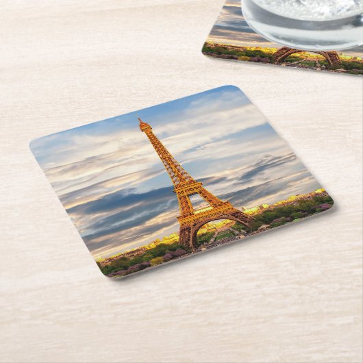 Beauful Eiffel Tower Paris Frankrijk Vierkante Kartonnen Onderzetter (Schuin)