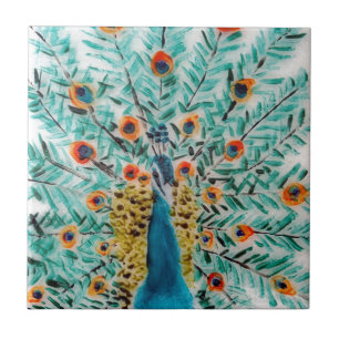 Beauful Emerald Green en Turquoise Peacock Tegeltje