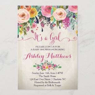 Beauful Floral Baby shower Invitation, Baby Kaart