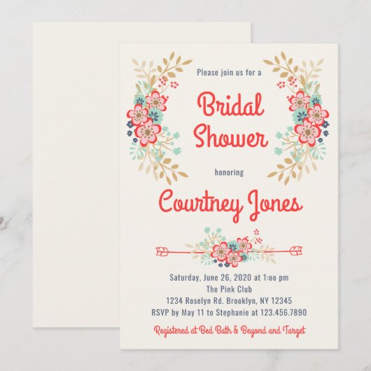 Beauful Floral Bridal Shower Kaart (Voorkant / Achterkant)