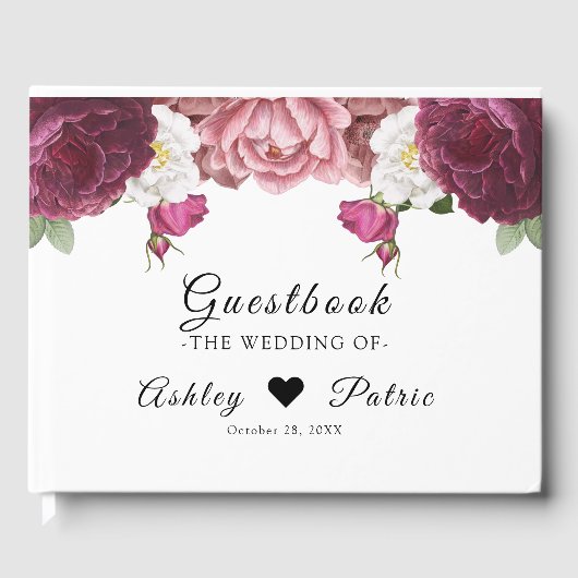 Beauful Floral Burgundy Wedding Gastenboek (Voorkant)