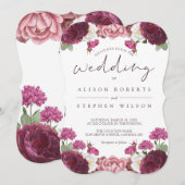 Beauful Floral Burgundy Wedding Kaart (Voorkant / Achterkant)