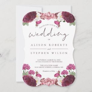 Beauful Floral Burgundy Wedding Kaart