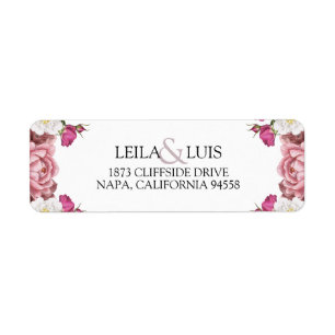 Beauful Floral Burgundy Wedding Return Address Etiket