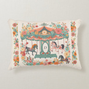 Beauful Floral Carousel Horse Custom Monogram Accent Kussen