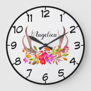 Beauful Floral Deer Antlers Grote Klok