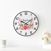 Beauful Floral Deer Antlers Grote Klok (Huis)