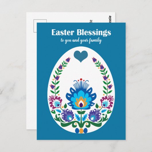 🐤 Beauful Folklore Blue Pysanka Paaseieren Briefkaart (Voorkant / Achterkant)