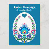 🐤 Beauful Folklore Blue Pysanka Paaseieren Briefkaart (Voorkant)