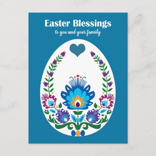 🐤 Beauful Folklore Blue Pysanka Paaseieren Briefkaart (Voorkant)