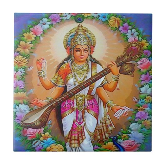 Beauful Goddess Saraswati Tegeltje (Voorkant)