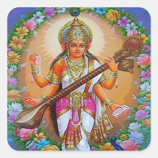 Beauful Goddess Saraswati Vierkante Sticker (Voorkant)