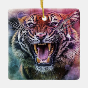 Beauful Growling Bengal Tiger Foto Keramisch Ornament