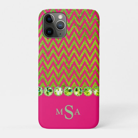 Beauful Lime Green Pink Bling Chevron Monogram Case-Mate iPhone Case (Achterkant)