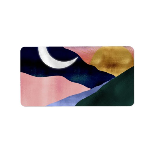 Beauful Mountain River Moon Sunset Design Etiket (Voorkant)