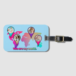 Beauful Multicolor Wereldkaart Photo Collage Bagagelabel