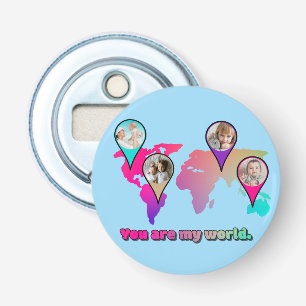 Beauful Multicolor Wereldkaart Photo Collage Button Flesopener