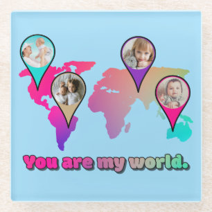 Beauful Multicolor Wereldkaart Photo Collage Glazen Onderzetter