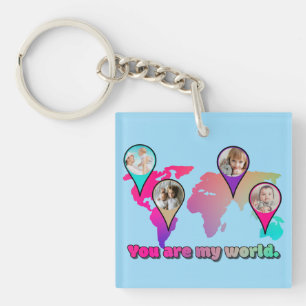 Beauful Multicolor Wereldkaart Photo Collage Sleutelhanger
