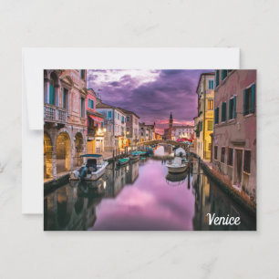 Beauful Night Street Scene Venice Italië Briefkaart