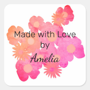 Beauful Peach Floral Handgemaakt door Vierkante Sticker