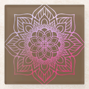 Beauful Pink Brown Boho Mandala Glazen Onderzetter