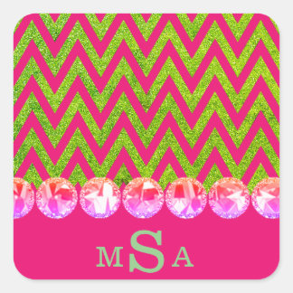Beauful Pink Green Chevron Bling Glitter Elegant Vierkante Sticker