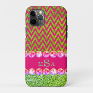 Beauful Pink Green Chevron Glitter Bling Elegant iPhone 11 Pro Hoesje