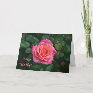 Beauful Pink Rose Birthday Kaart